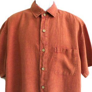 HeMP Orvis Shirt Short Sleeve Organic Hemp Weave Chest Pocket Rust L